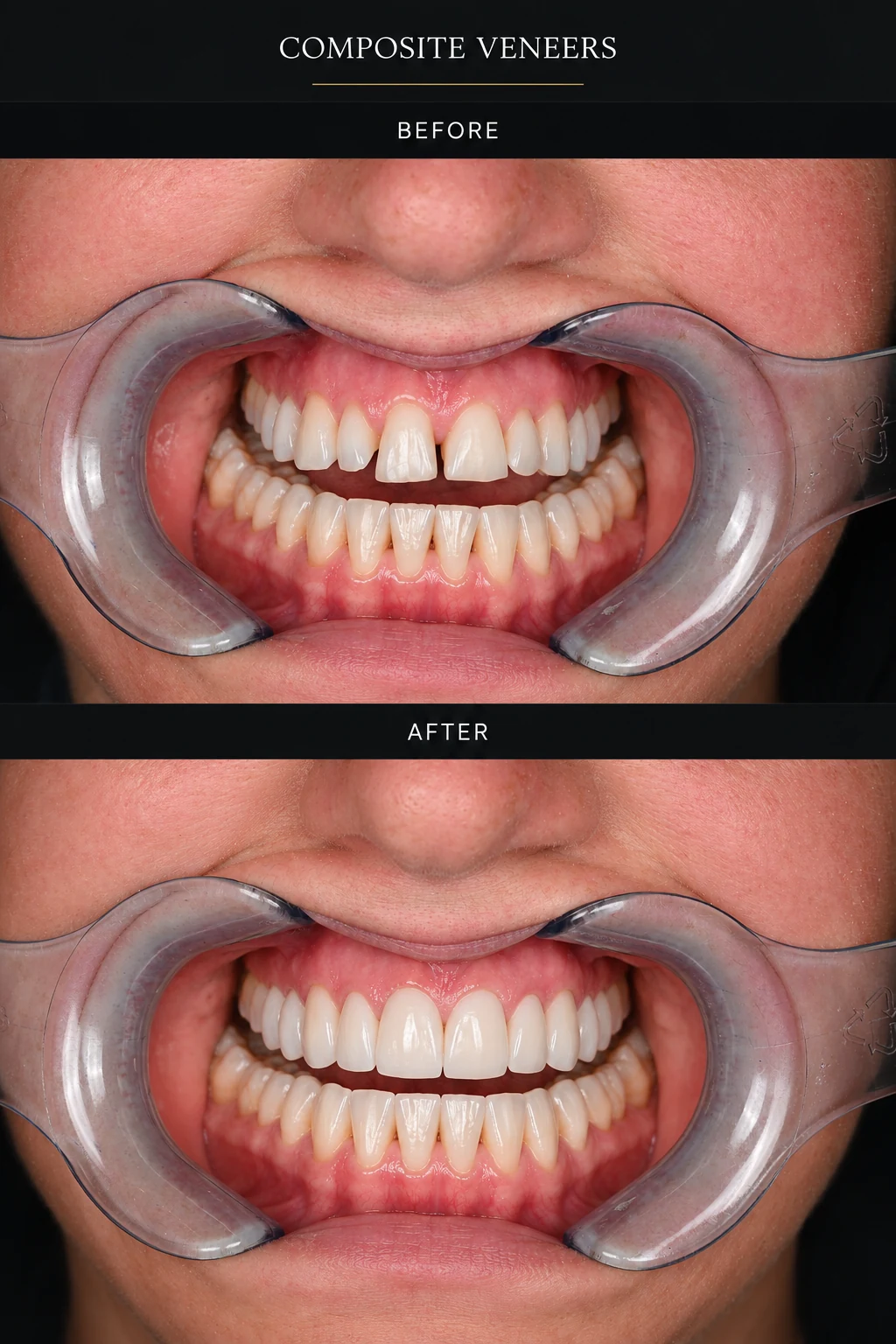 Composite veneers before and after treatment by Dr Samira Sharifi in Dubai